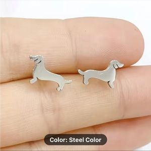 Stainless Steel Ear Studs Earrings, Vintage Simple Cute Puppy Earrings